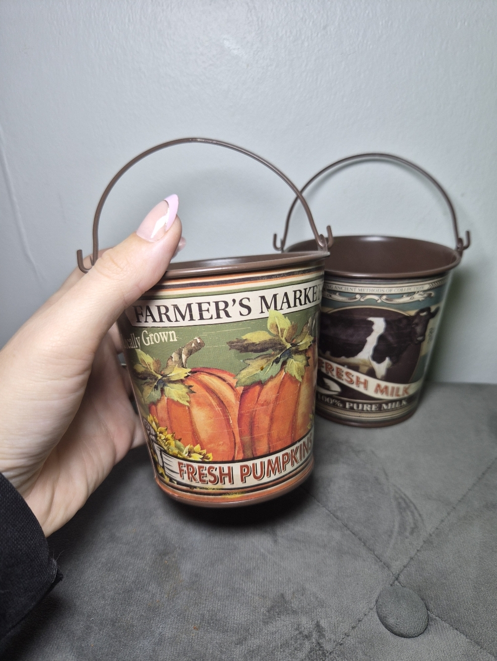 Farmers Market Decorative Metal Buckets - Brown Pumpkin & Cow Set Farmhouse - Picture 7 of 7